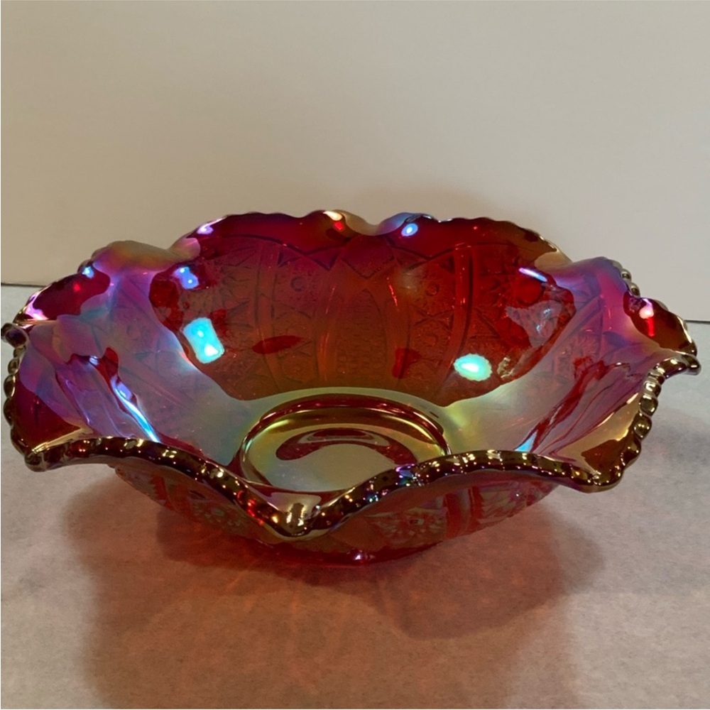 Imperial Carnival Iridescent Red Bowl Flaired Vintage Glass